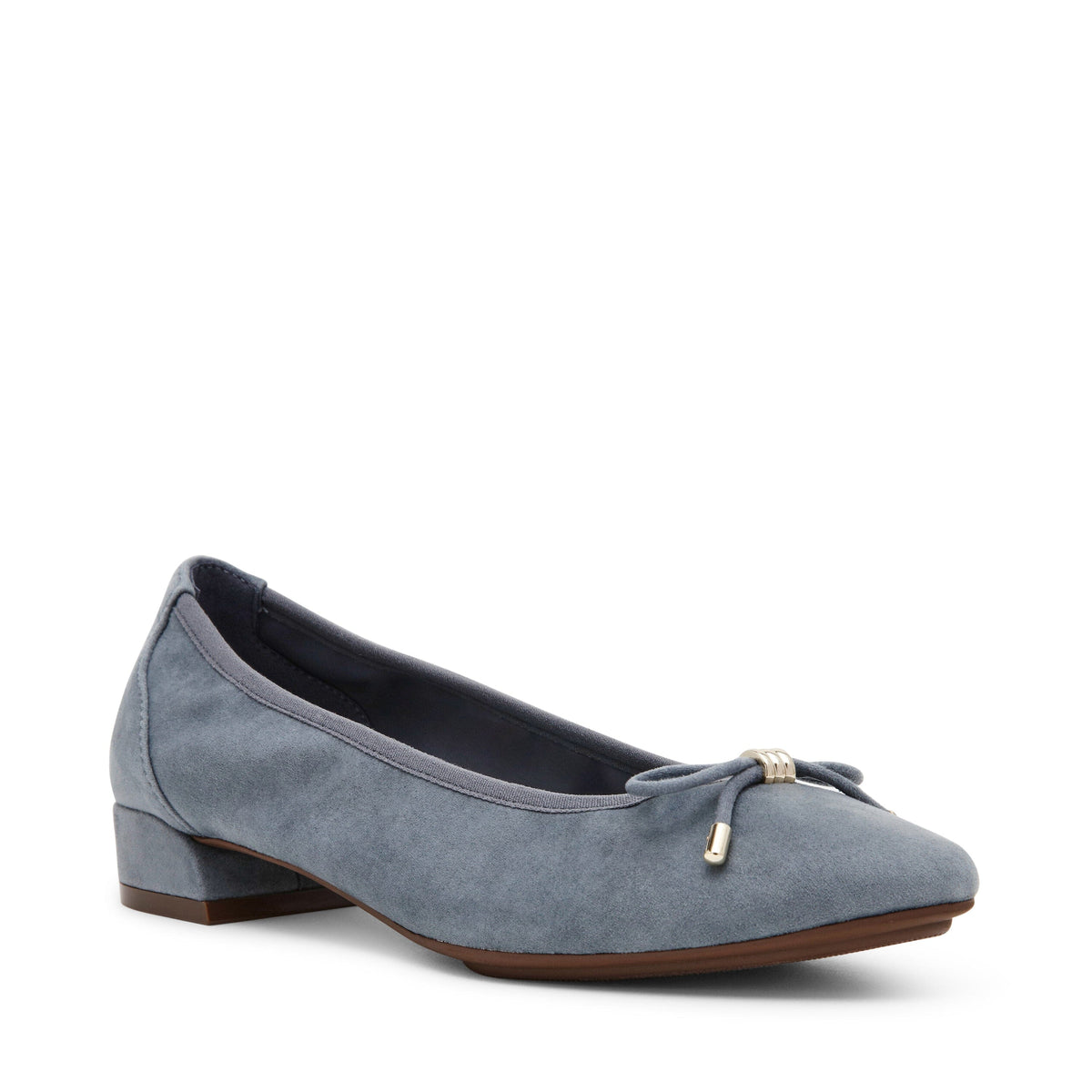 Anne Klein Blue Microsuede Divine Dress Pump with Classic Block Heel