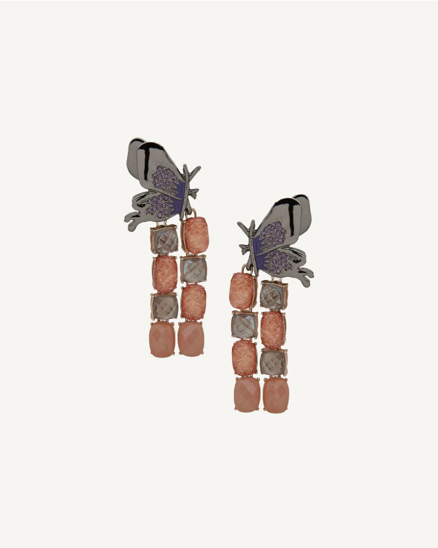 Product Coming Soon. Anne Klein mini structured satchel in pink with an illustrated butterfly and floral print, gold-tone hardware