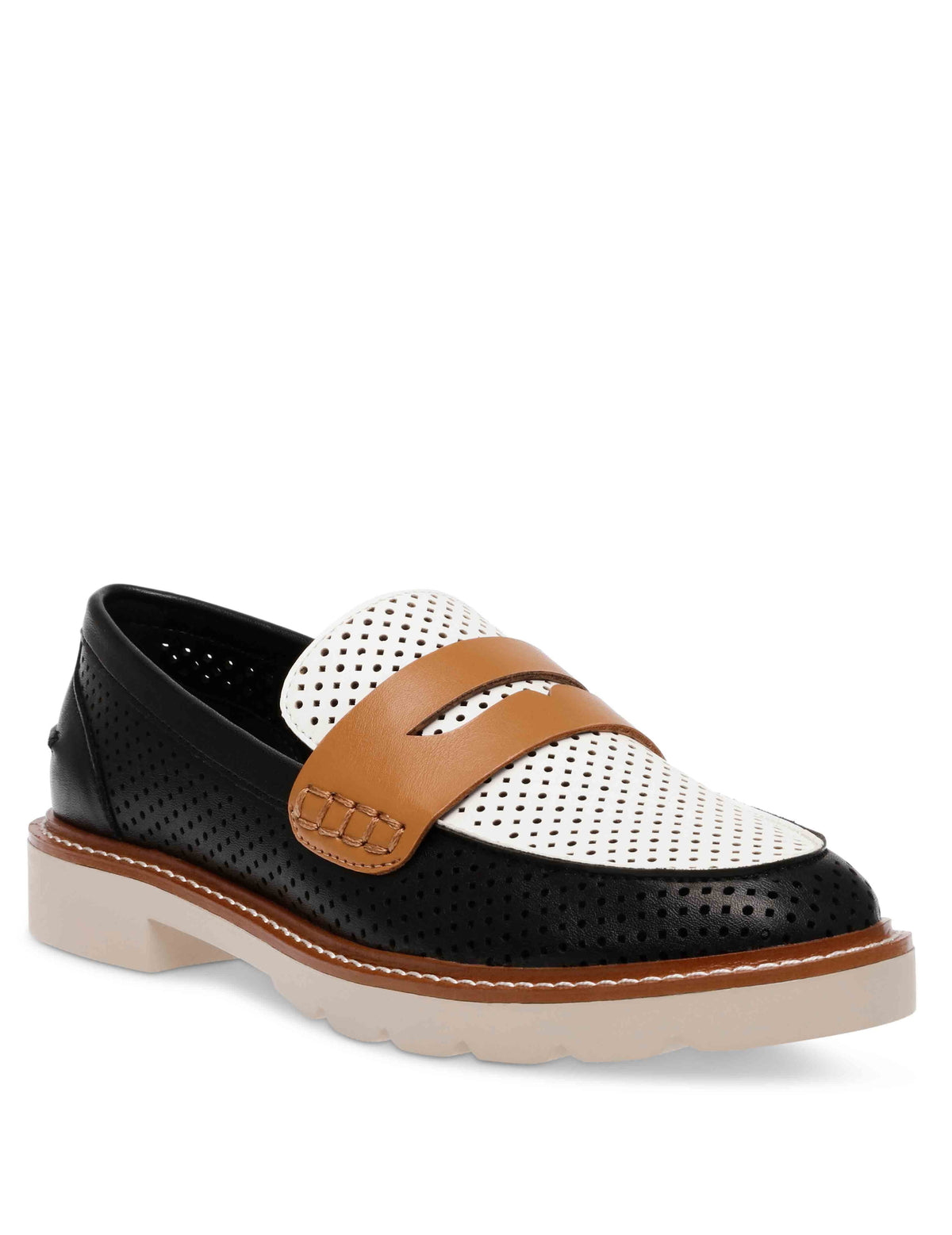 Anne Klein Black/White/ Cognac Perforated Emmylou Perforated Loafer