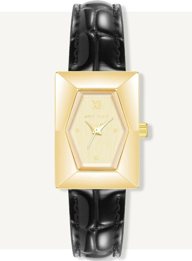 Watch with gold tone face and crocodile leather strap