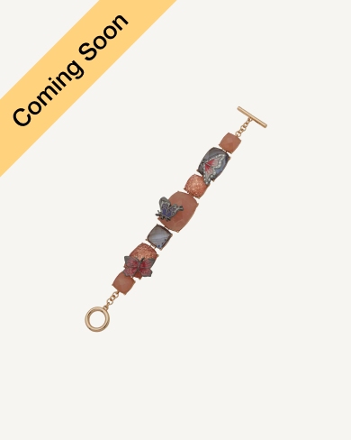 Product Coming Soon. Anne Klein toggle bracelet with terracotta and grey rectangular stone links and butterfly charms in rose gold tone