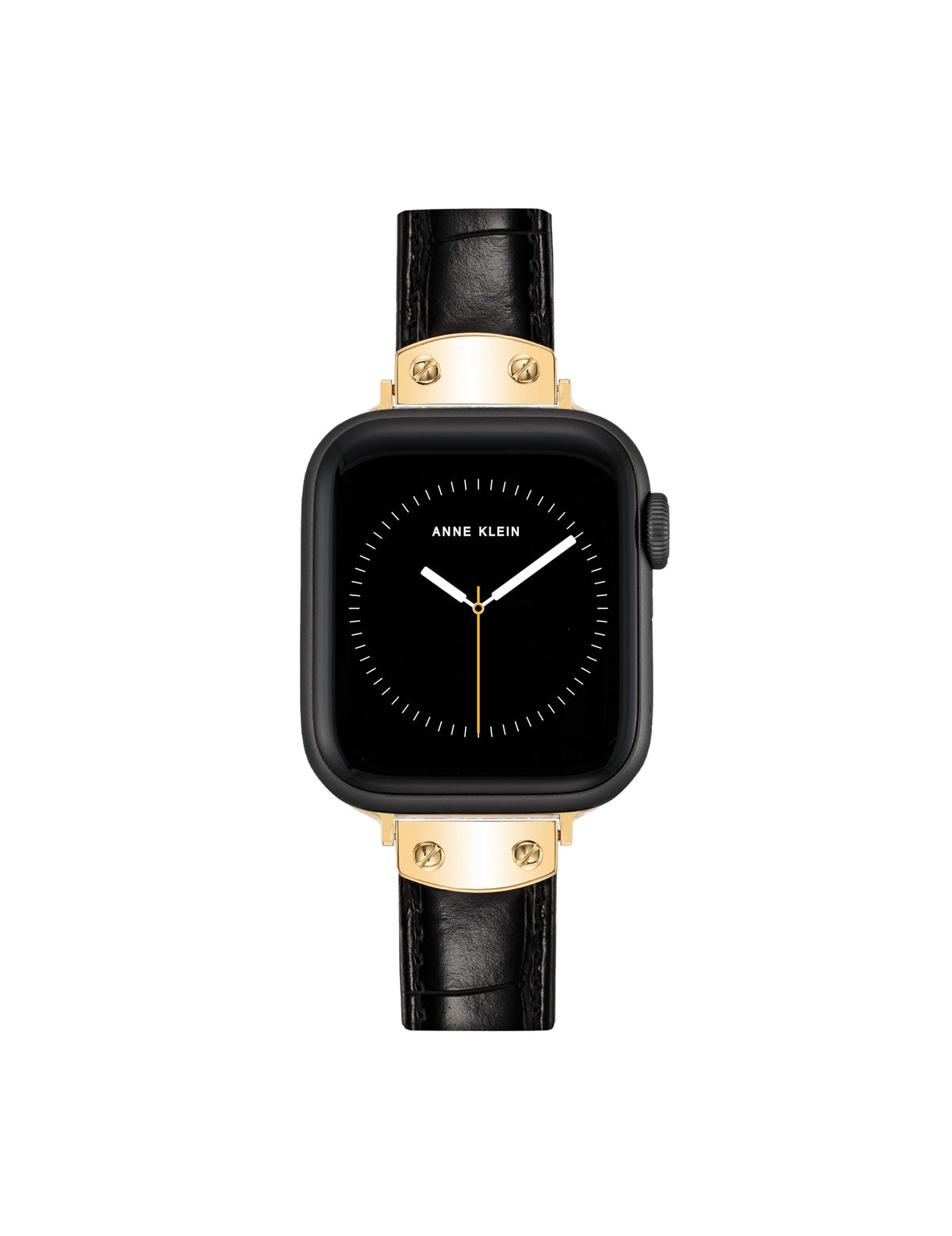 Anne Klein Black/Gold-Tone Croco Leather Band for Apple Watch®