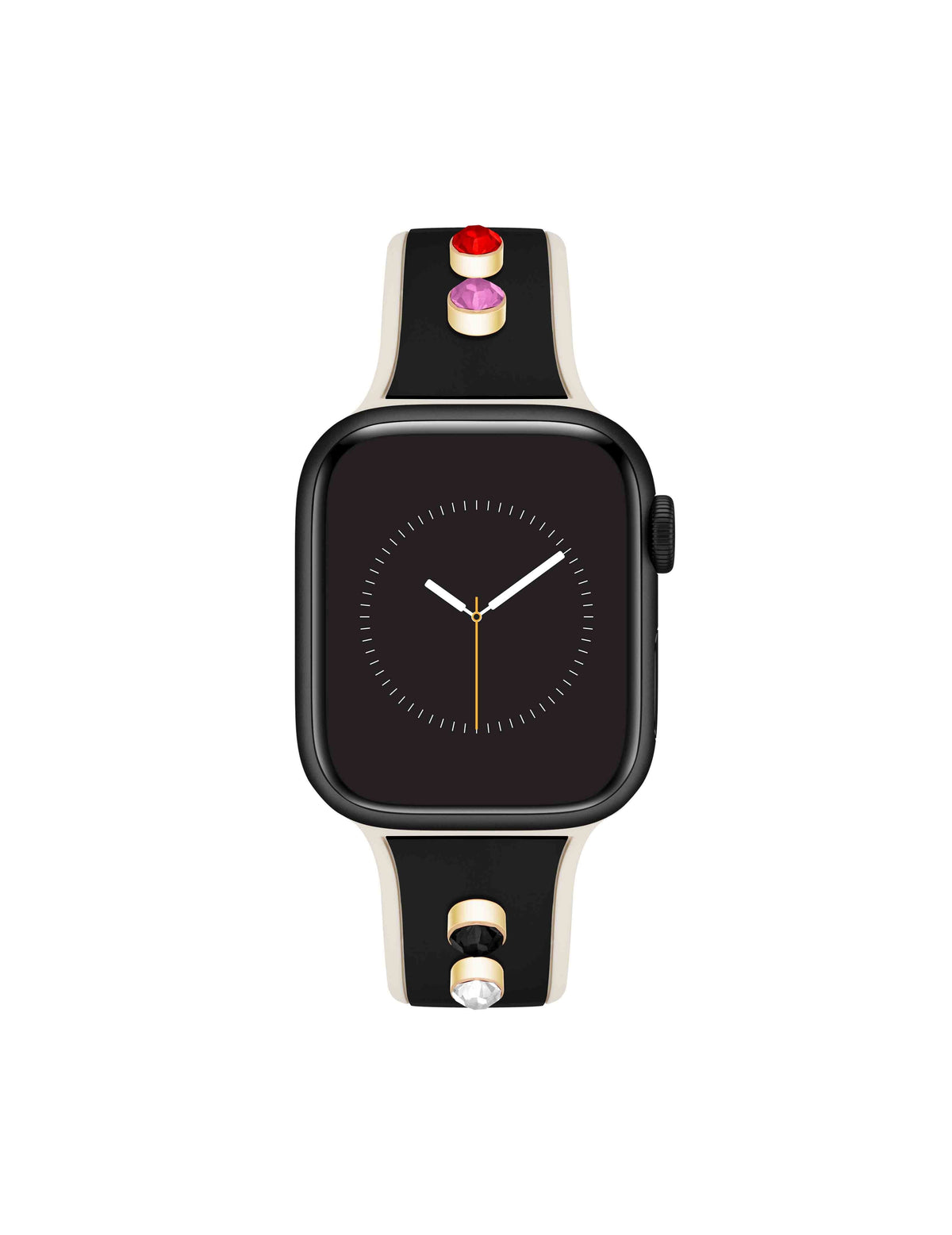 Anne Klein Black/Gold-Tone Silicone Band for Apple Watch® with Crystal Charms