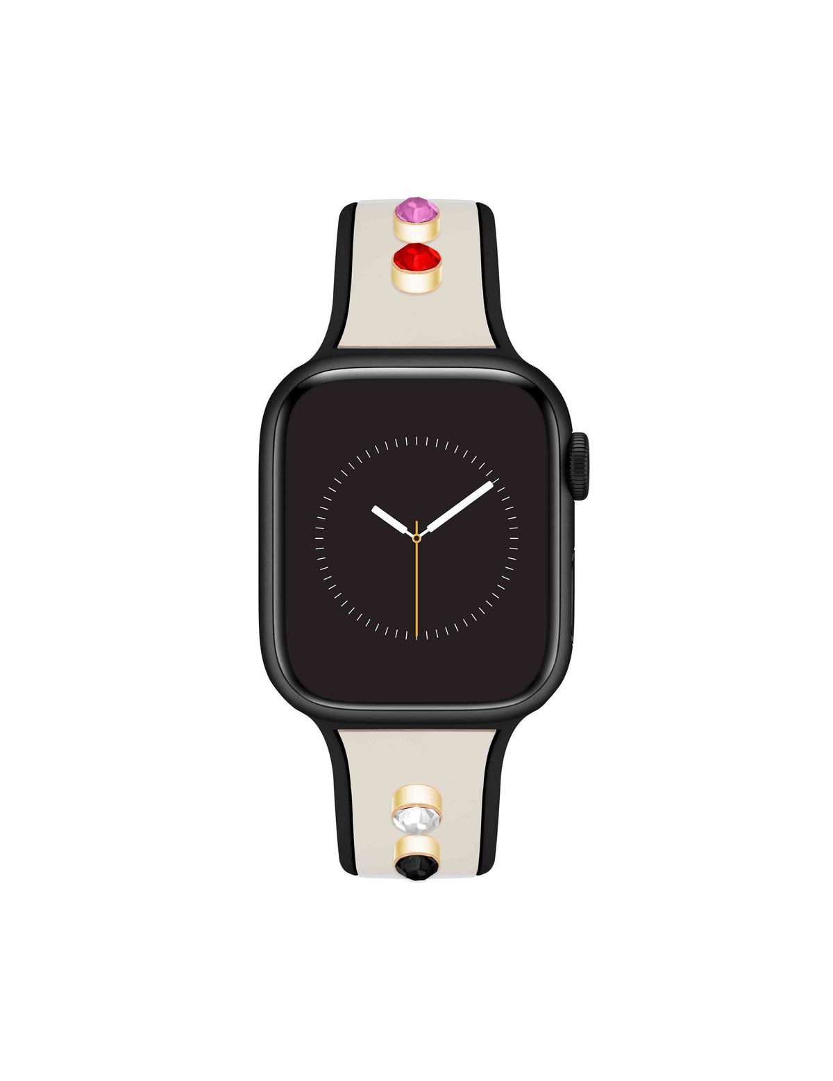 Anne Klein White/Black/Gold-Tone Silicone Band for Apple Watch® with Crystal Charms