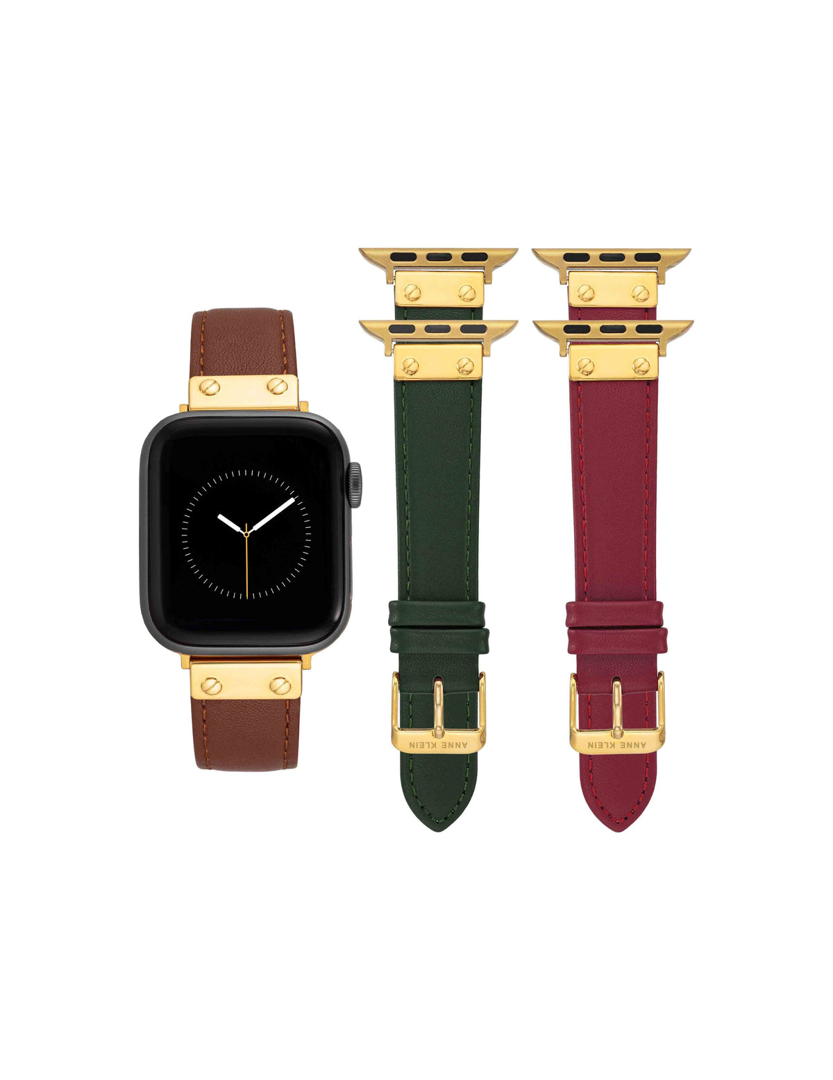 Anne Klein Brown/ Red/ Green/ Gold-Tone Leather Band Set for Apple Watch®