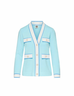 Anne Klein Ocean Sky Combo Cardigan with Tipped Pockets- Clearance