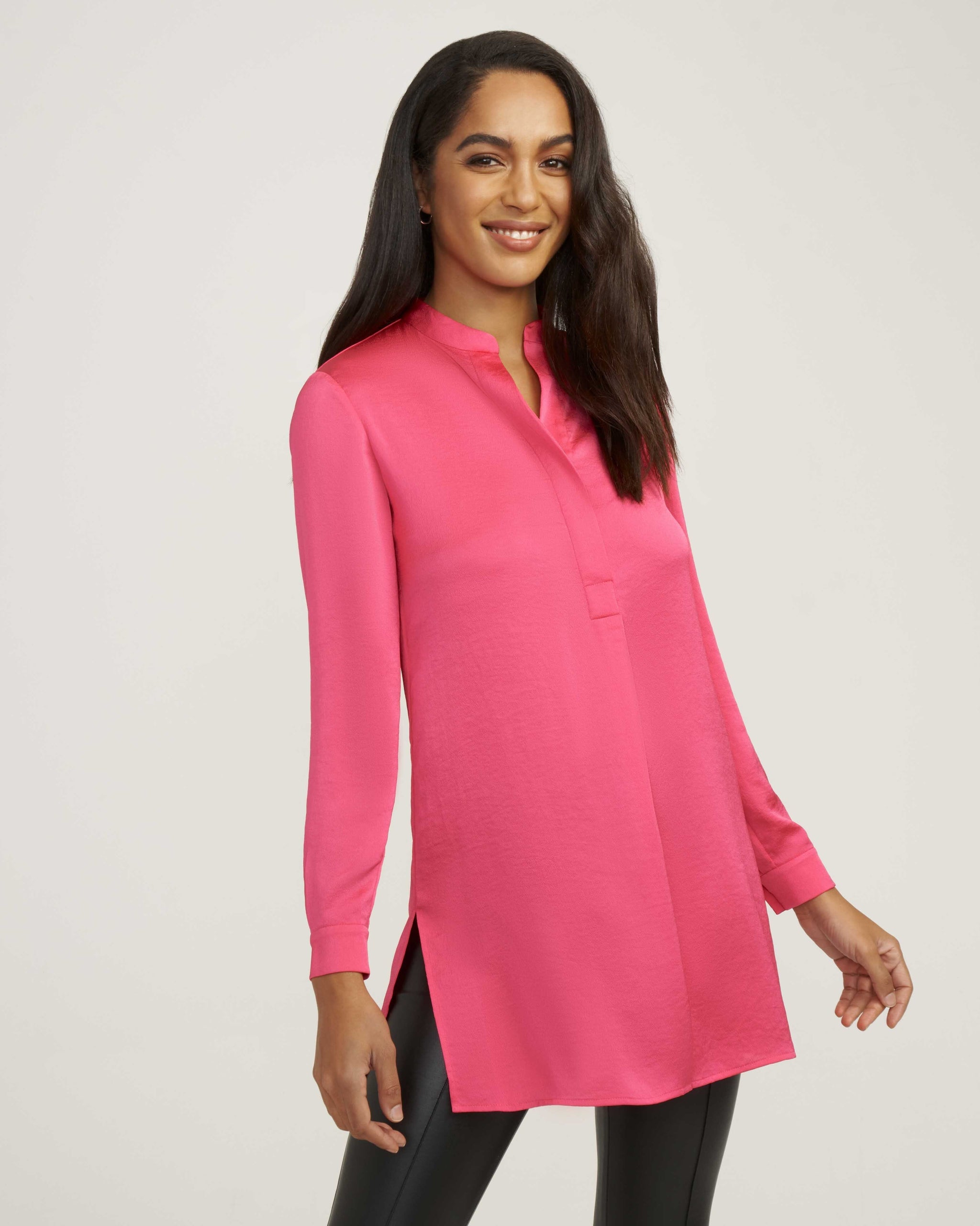 Solid Nehru Tunic Amaranth | Anne Klein- Clearance