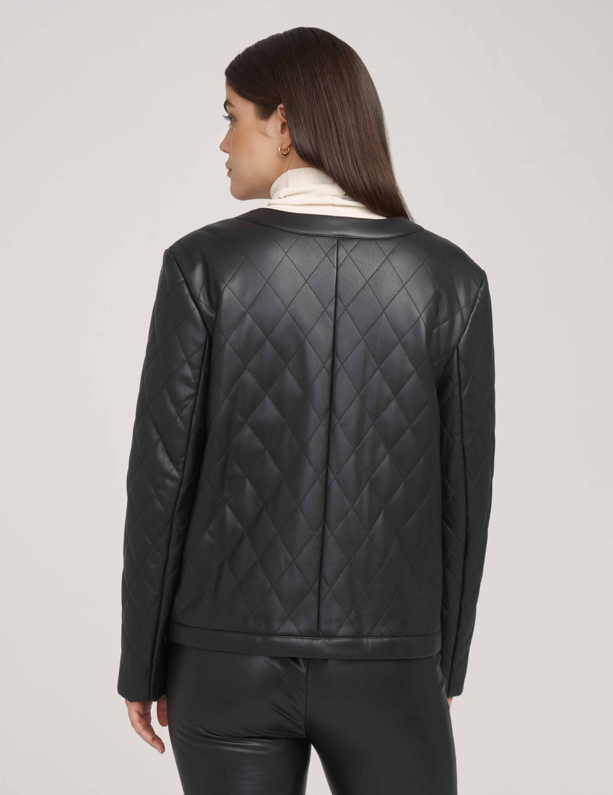 Anne Klein  Petite Collarless Vegan Leather Quilted Jacket- Sale