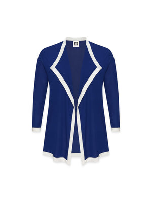 Anne Klein Magritte Blue/NYC White Plus Size Color Block Drapey Cardigan- Clearance
