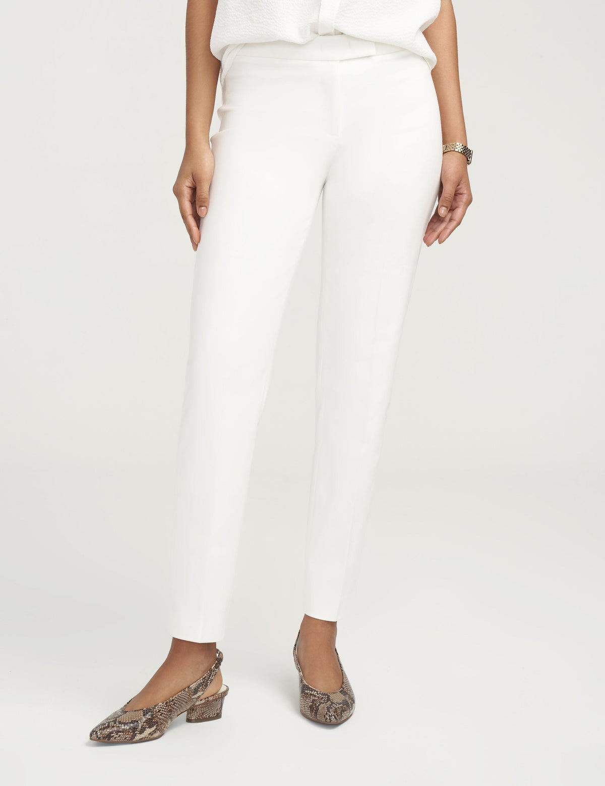 Anne Klein White Slim Leg Cotton Bowie Pant- Sale