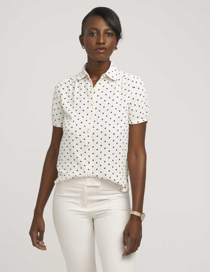 Anne Klein Anne White/Anne Black Button Down Blouse With Cap Sleeve- Sale