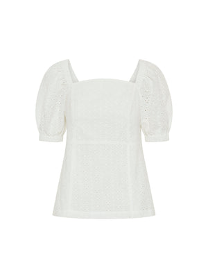 Anne Klein Bright White Eyelet Peasant Blouse- Sale