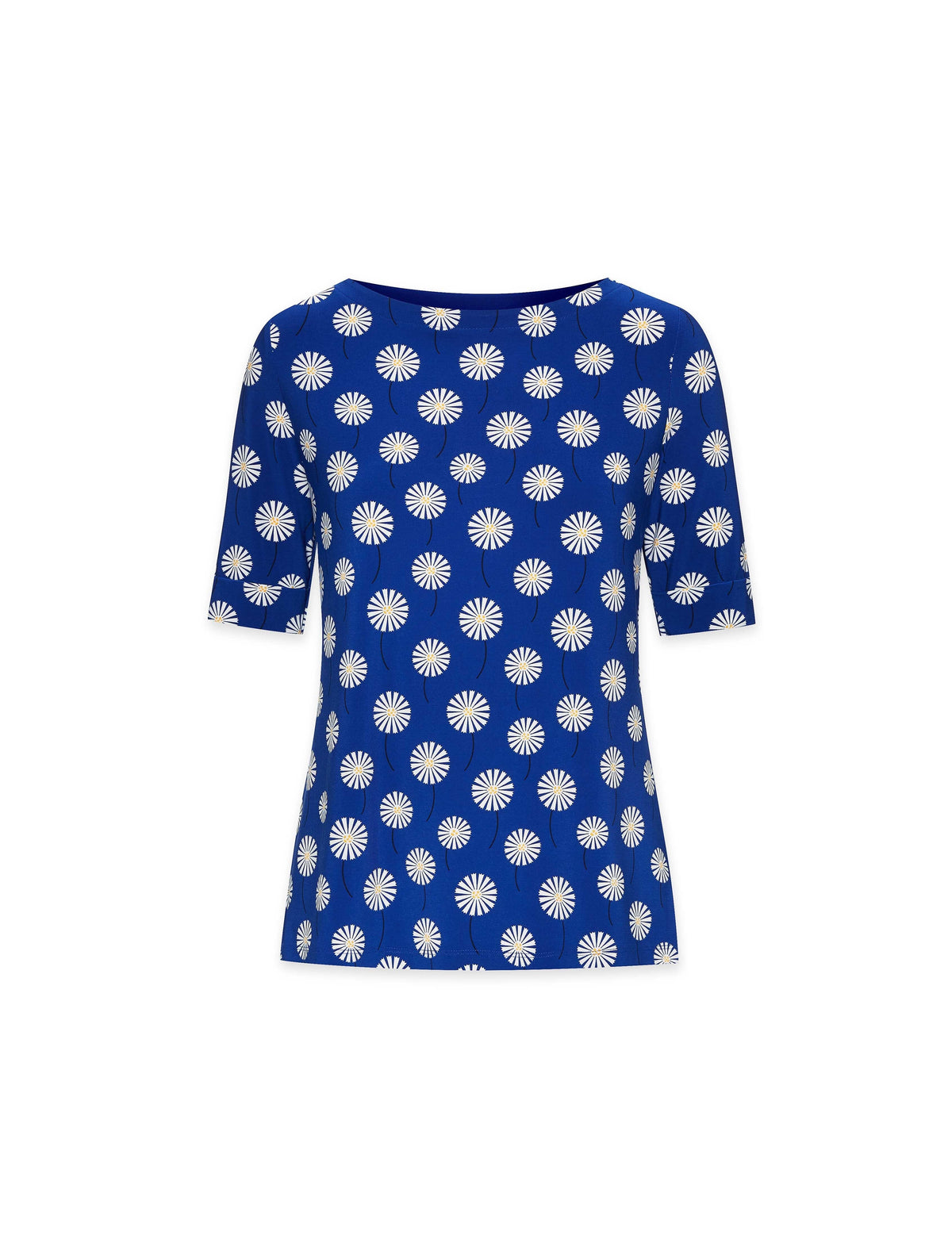 Anne Klein Magritte Blue Combo Flapper Daisy Boatneck Tee- Clearance