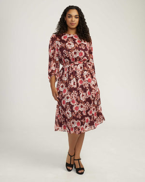 Anne Klein Elderberry Combo Plus Size Floral Print Elastic Waist Dress- Sale