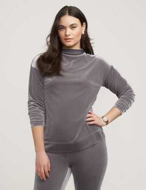 Anne Klein Rocky Shore Velour High-Low Stretch Pullover- Sale