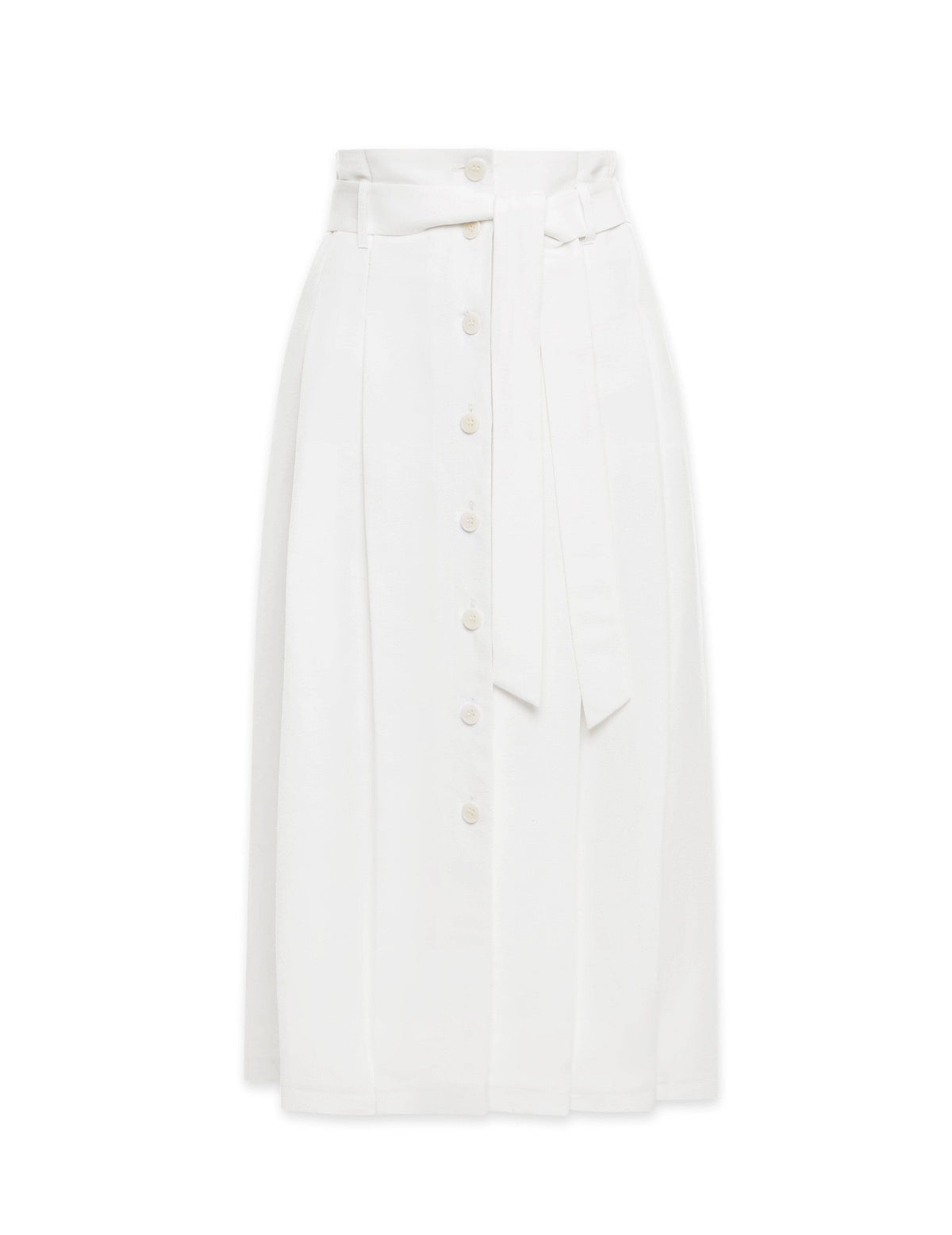 Anne Klein White Linen Button Up Belted Midi Skirt- Clearance