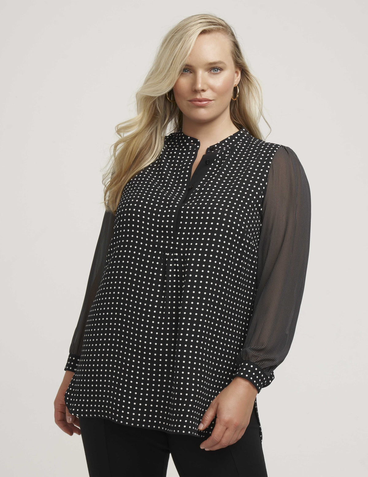 Anne Klein  Plus Size Combo Sleeve Dot Print Poet Blouse -Sale