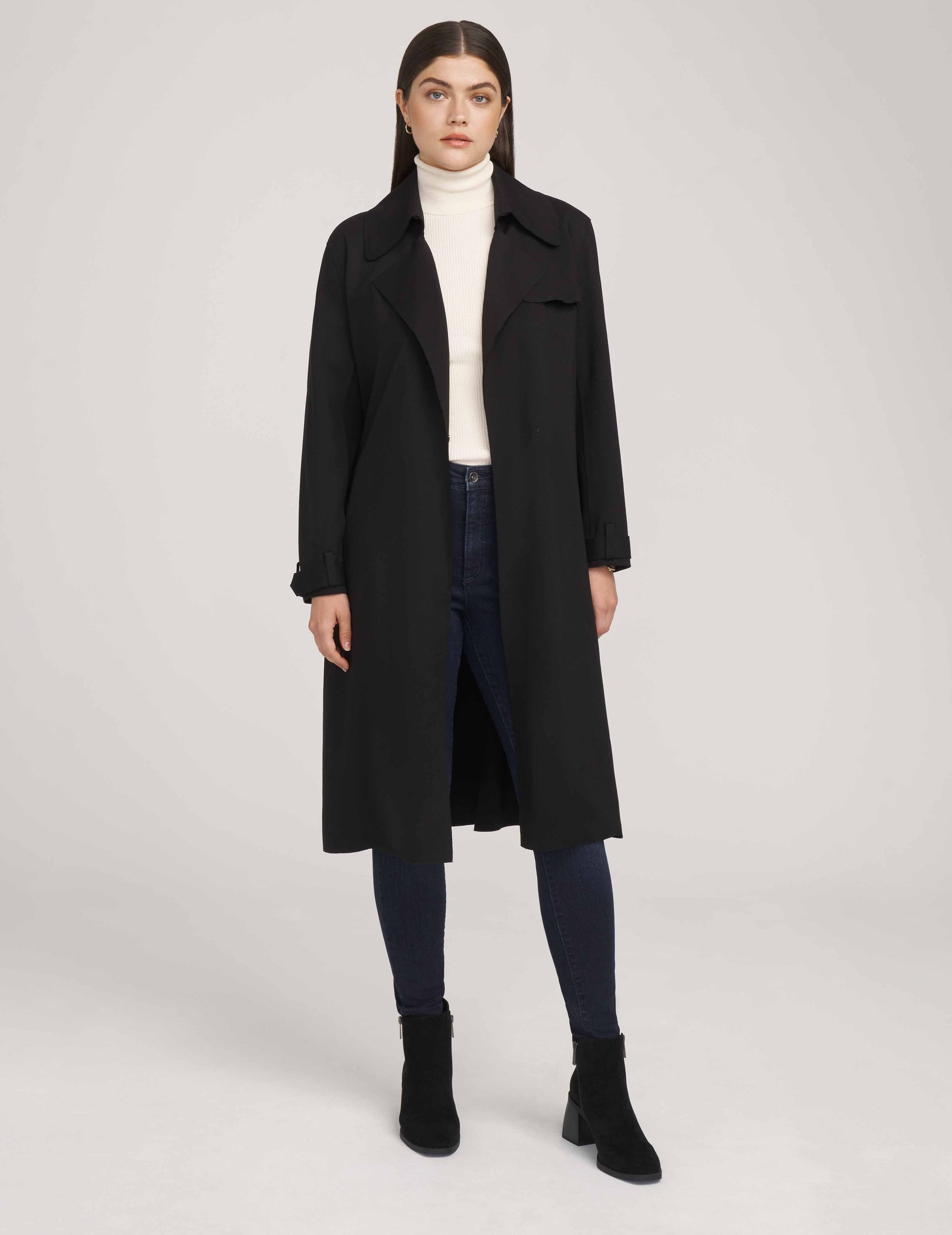 Anne Klein Long Trench Jacket Volume Compression