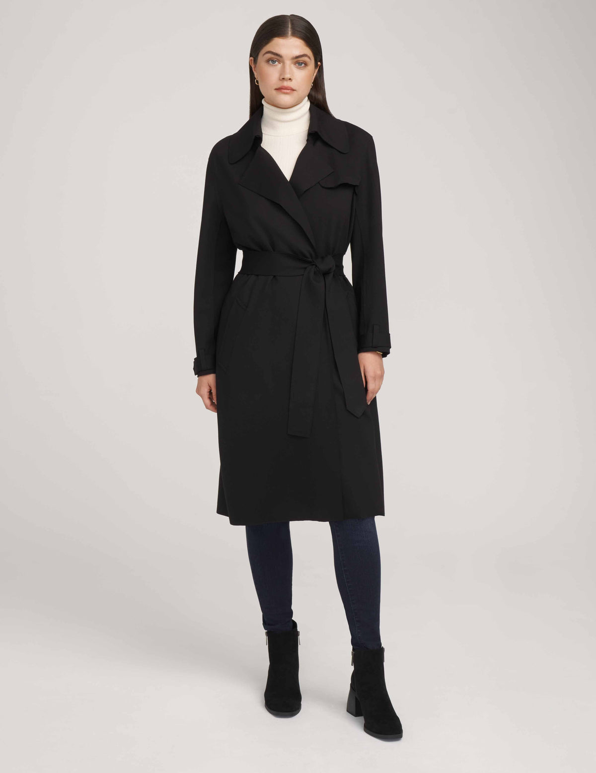 Anne Klein anne black Long Volume Compression Trench Jacket- Clearance