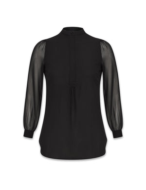 Anne Klein Anne Black Plus Size Combo Sleeve Poet Blouse- Sale