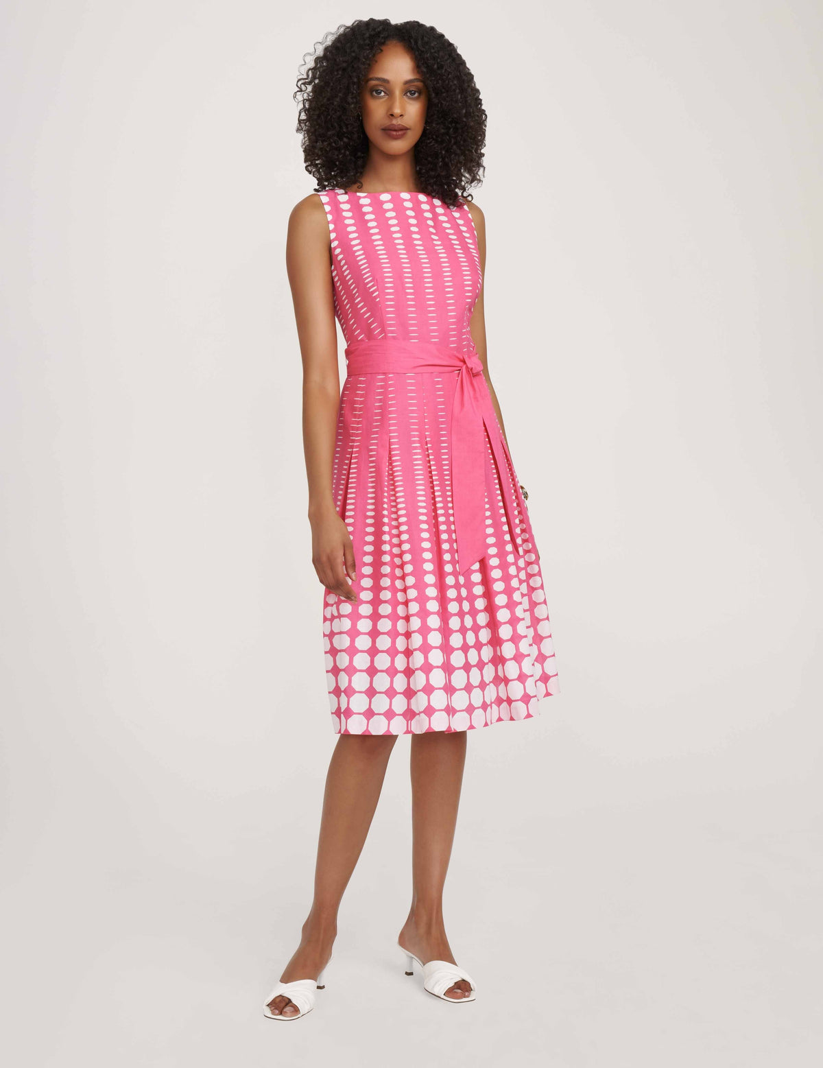 Anne Klein  Printed Cotton Fit &amp; Flare With Sash- Clearance