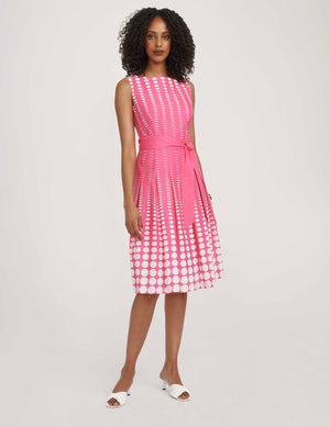 Anne Klein  Printed Cotton Fit & Flare With Sash- Clearance