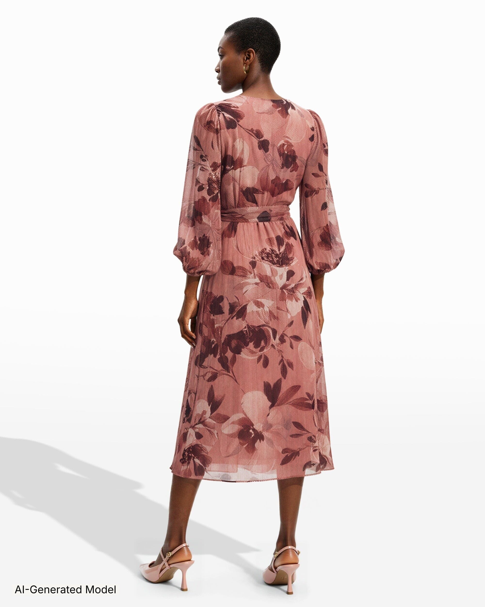 Anne Klein Three Quarter Sleeve Floral Chiffon Midi Dress