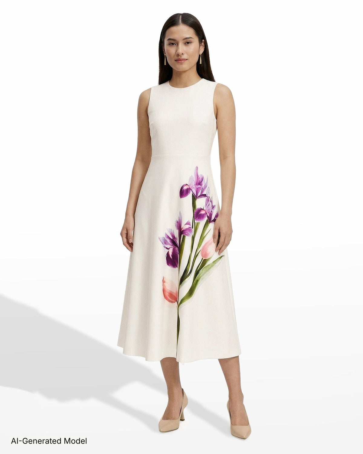 Anne Klein A-Line Silhouette Crew Neck Midi Length Dress