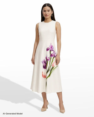 Anne Klein A-Line Silhouette Crew Neck Midi Length Dress