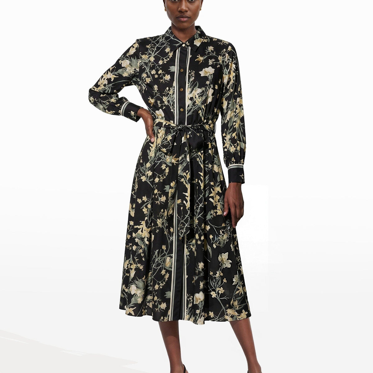 Anne Klein Women's A-Line Midi Shirt Dress, Black, 8