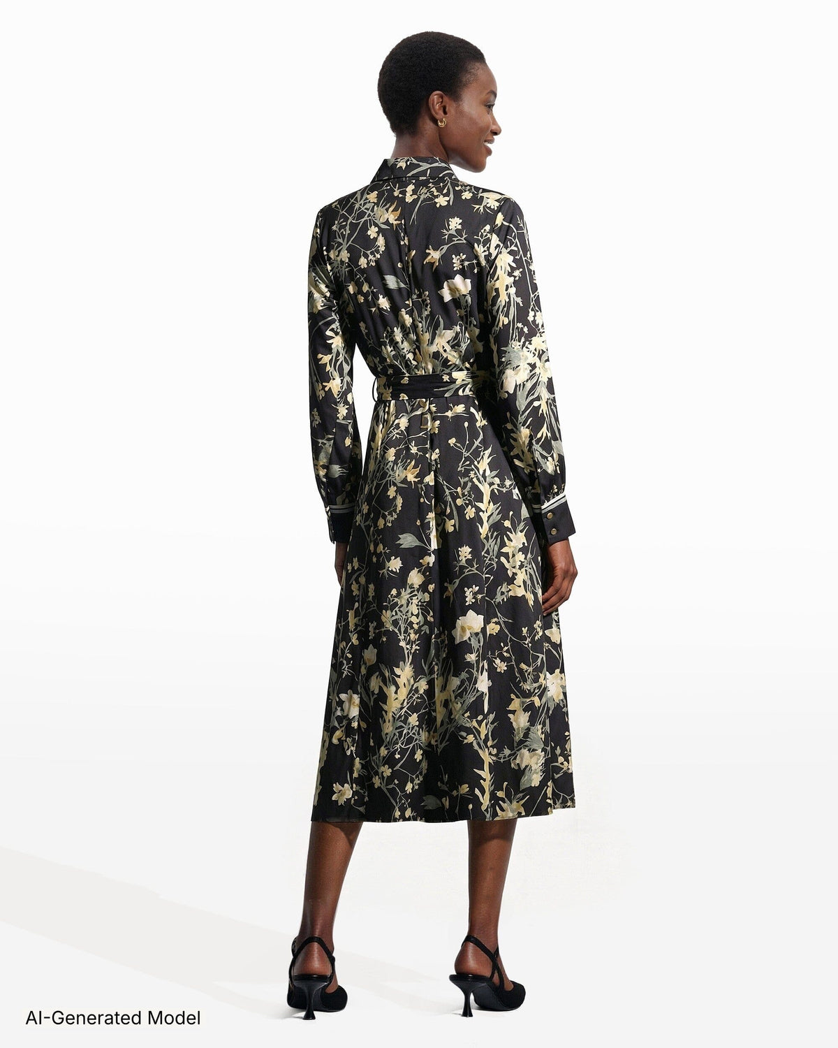 Anne Klein Button-Down Floral Midi Shirt Dress with Tie Belt