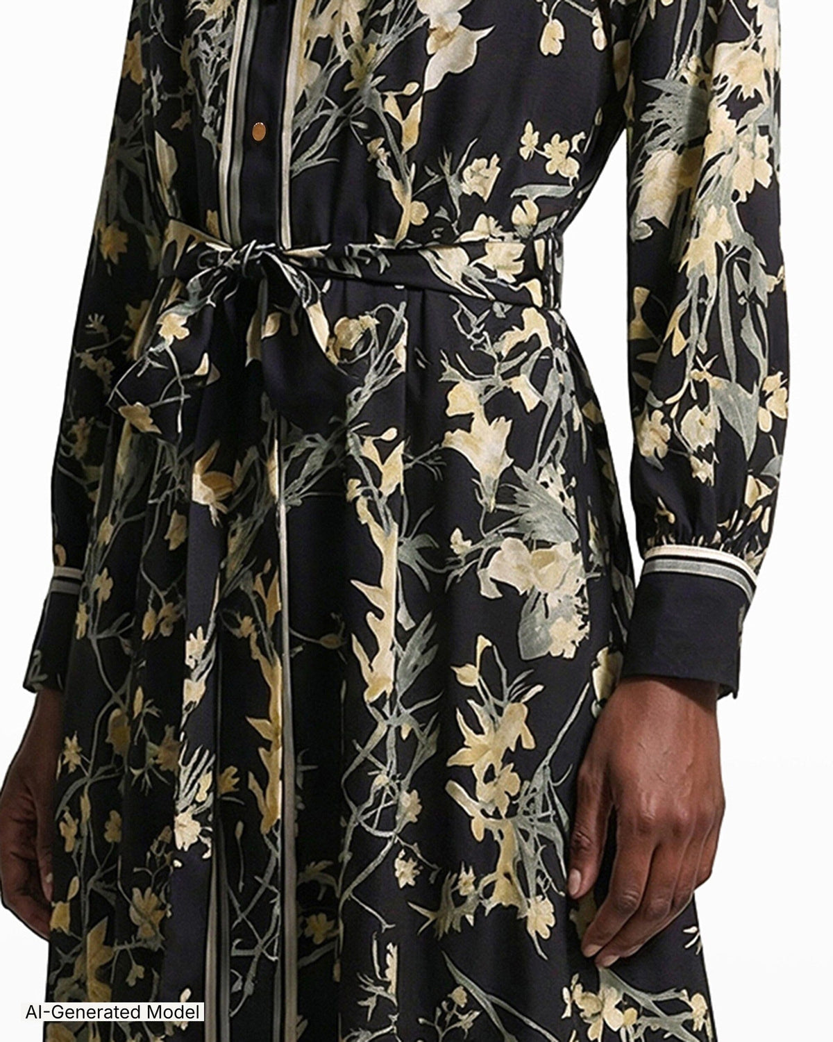 Anne Klein Button-Down Floral Midi Shirt Dress with Tie Belt