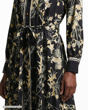 Anne Klein Button-Down Floral Midi Shirt Dress with Tie Belt