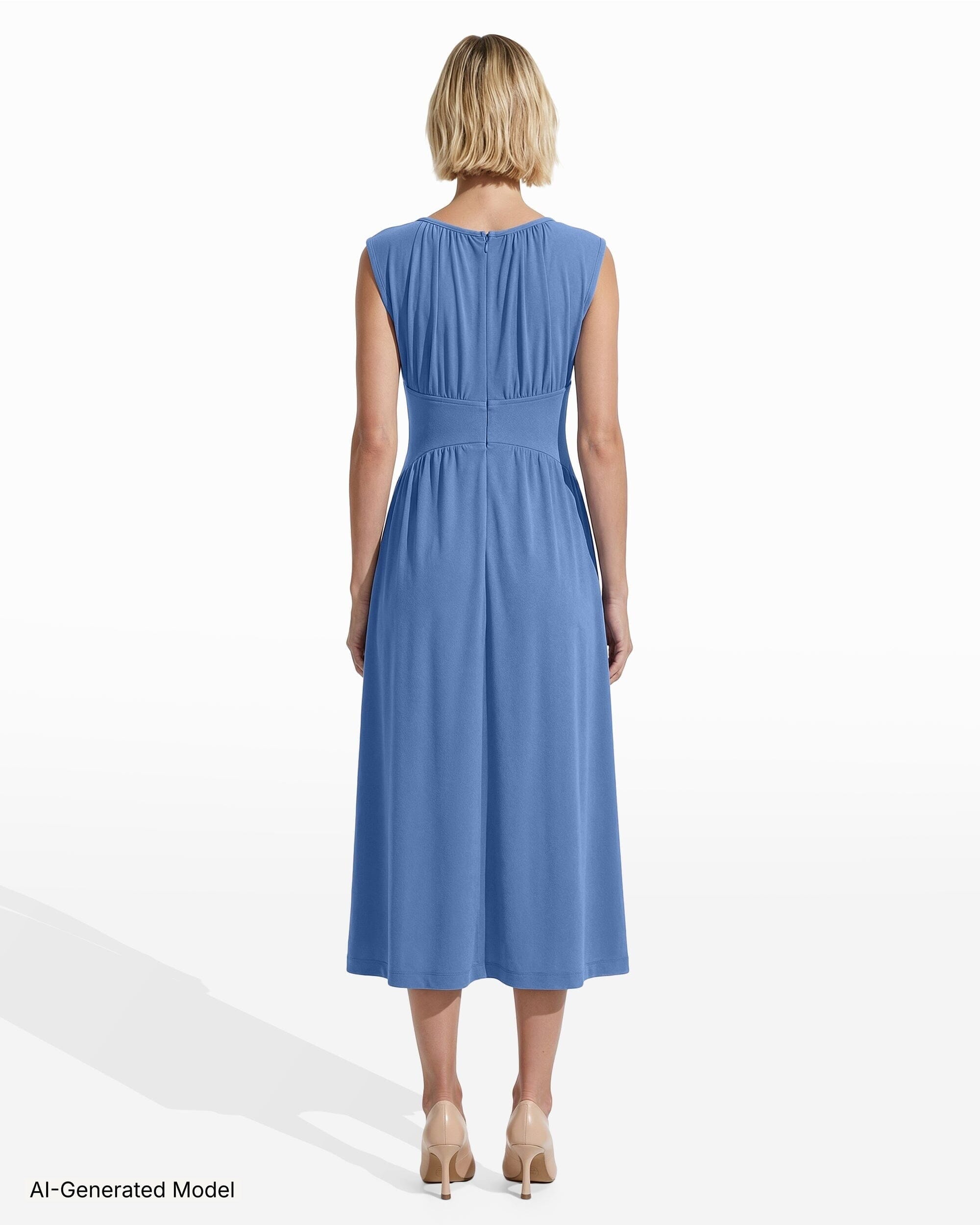Anne Klein Boat Neckline Shirred Midi Length Dress