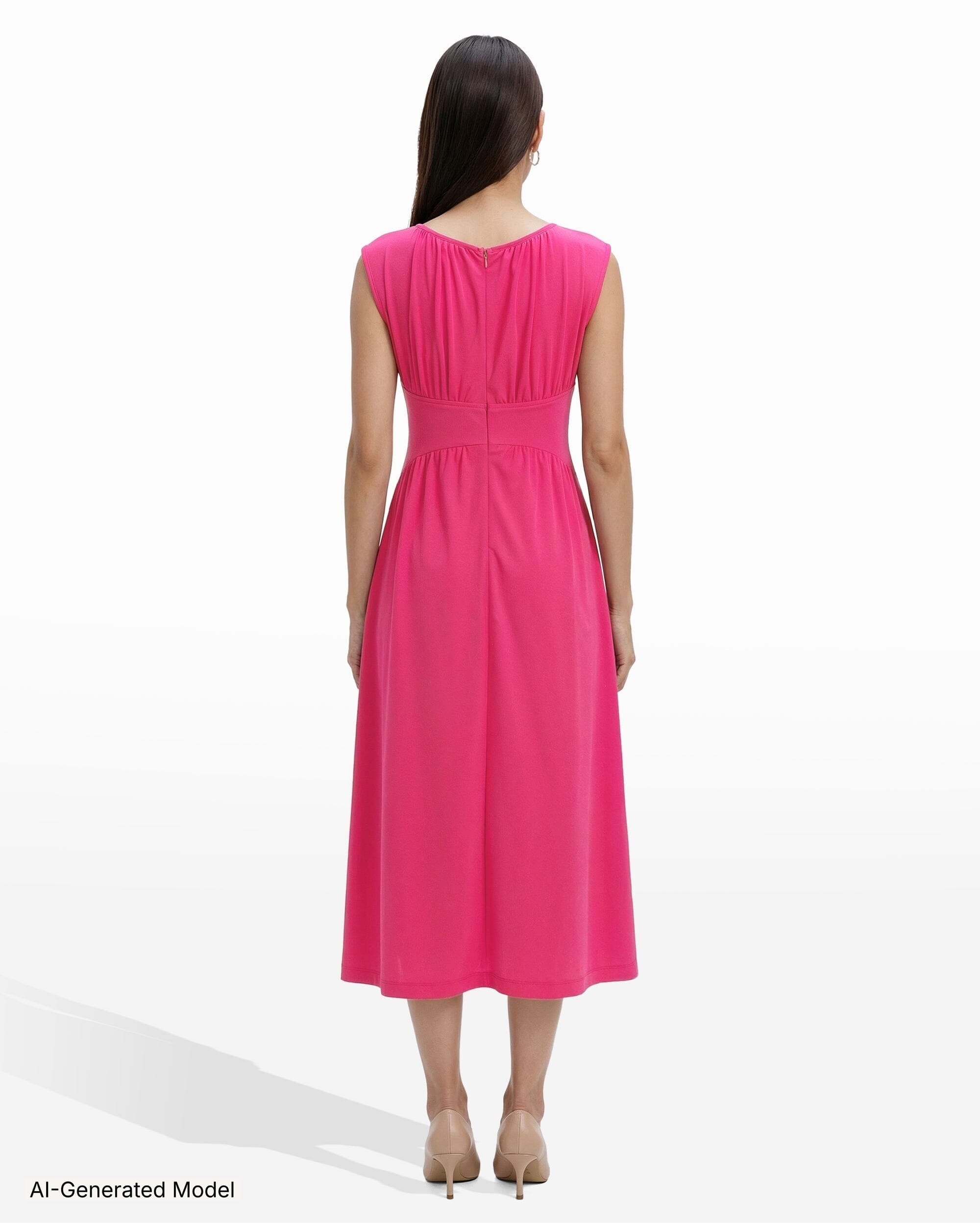 Anne Klein Boat Neckline Shirred Midi Length Dress