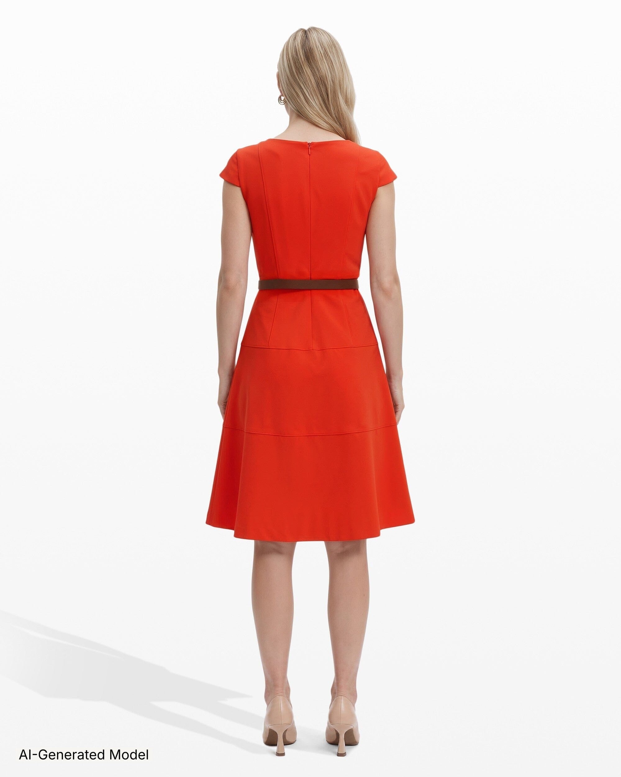 Cap Sleeve Tiered Skirt Belted Crew Neck Dress Dresses Kasper