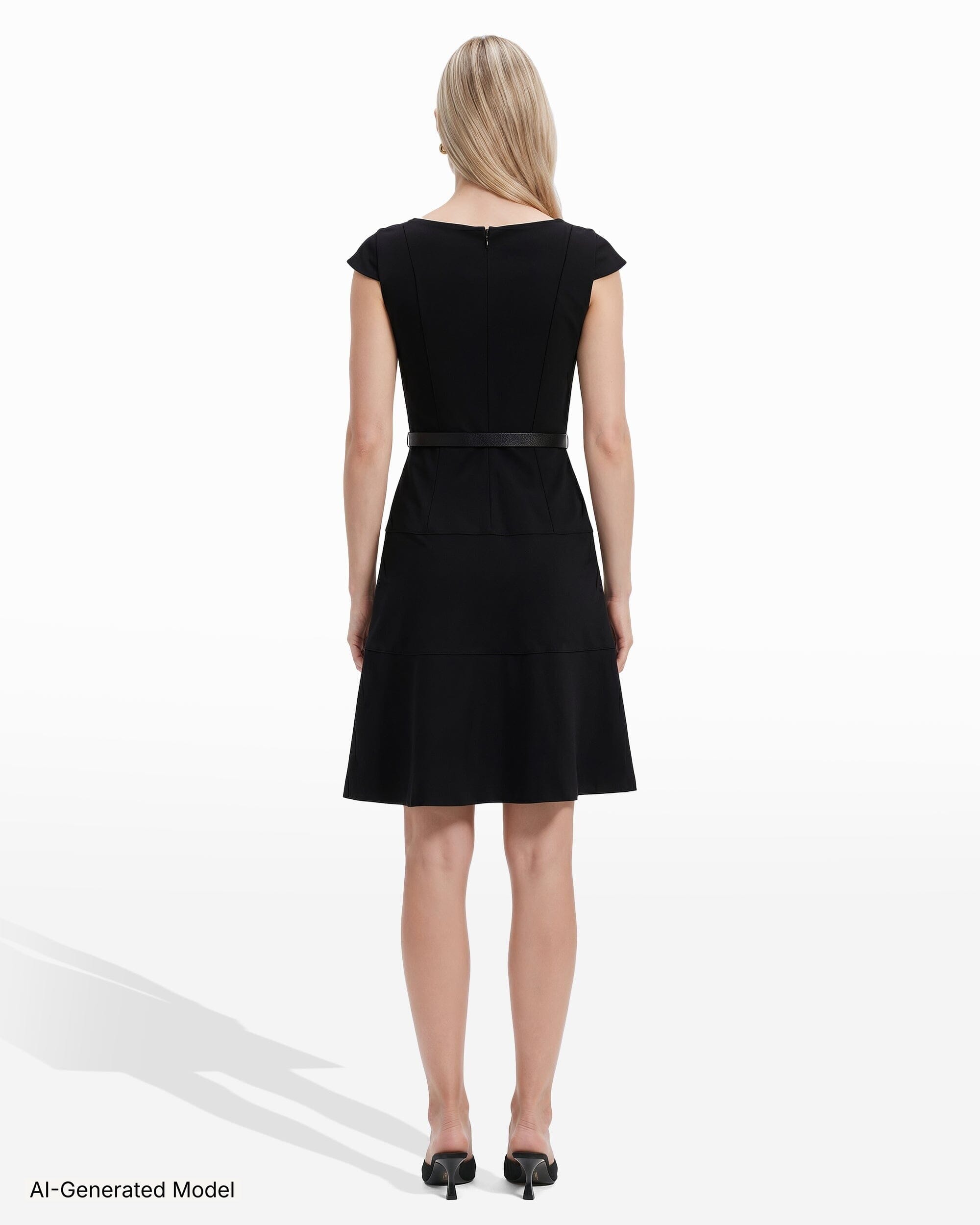 Cap Sleeve Tiered Skirt Belted Crew Neck Dress Dresses Kasper