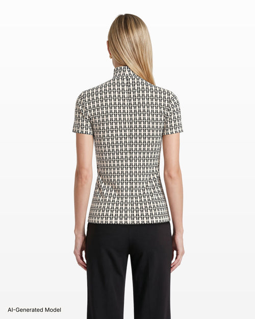 Anne Klein Chainlink Mock Neck Knit Top