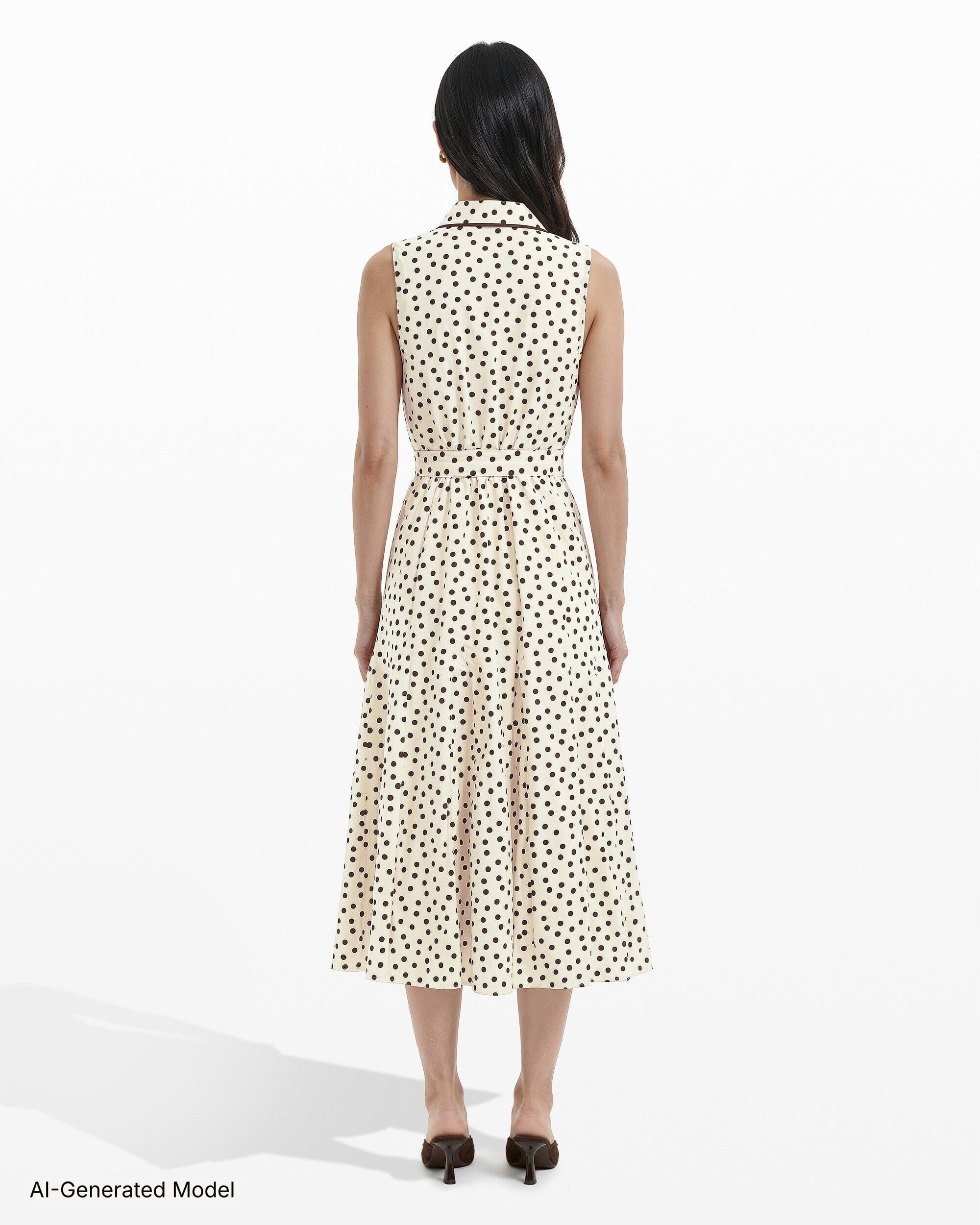 Anne Klein Collared Sleeveless Godet Midi Shirt Dress