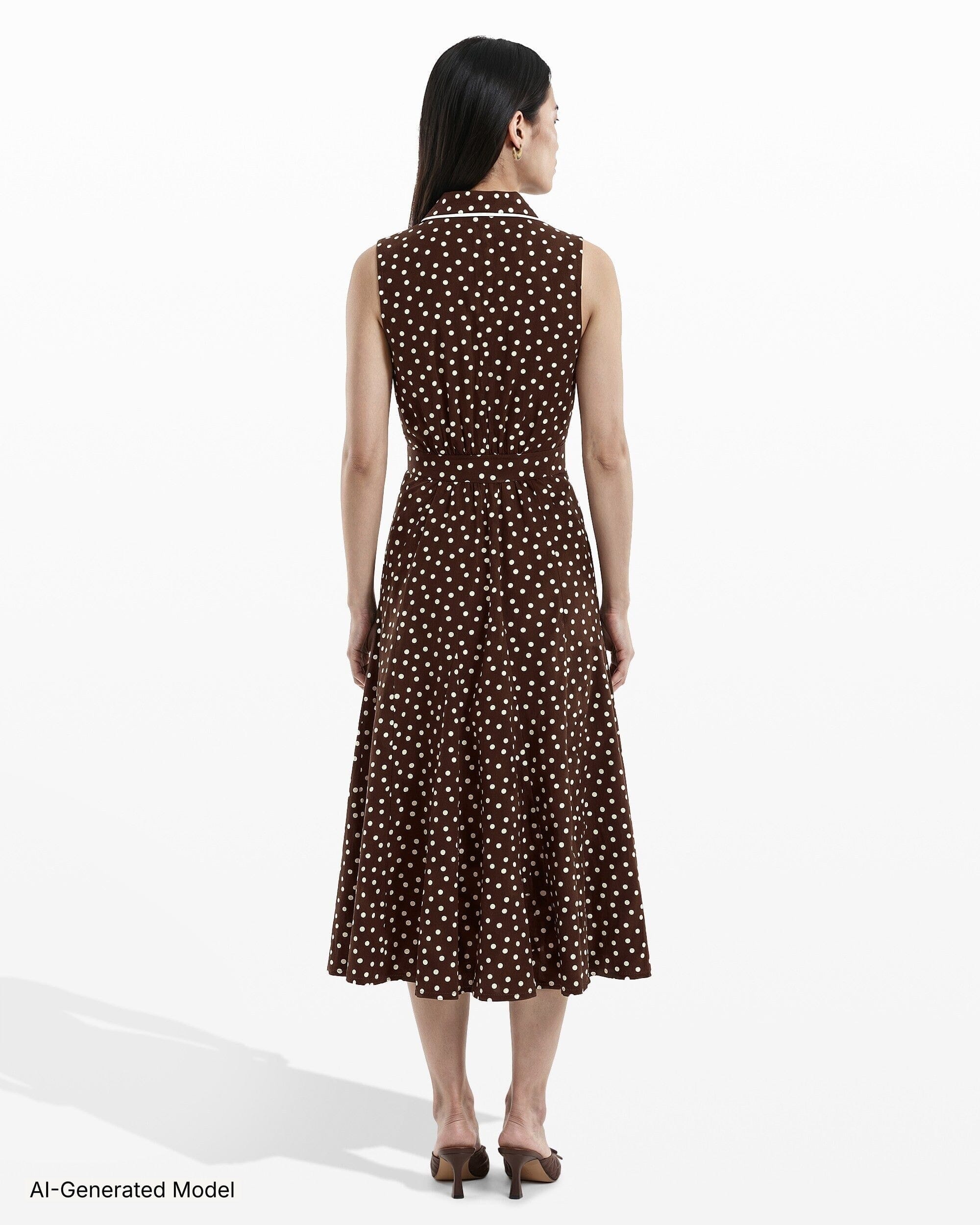 Anne Klein Collared Sleeveless Godet Midi Shirt Dress