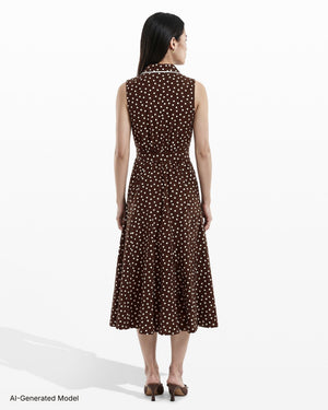 Anne Klein Collared Sleeveless Godet Midi Shirt Dress