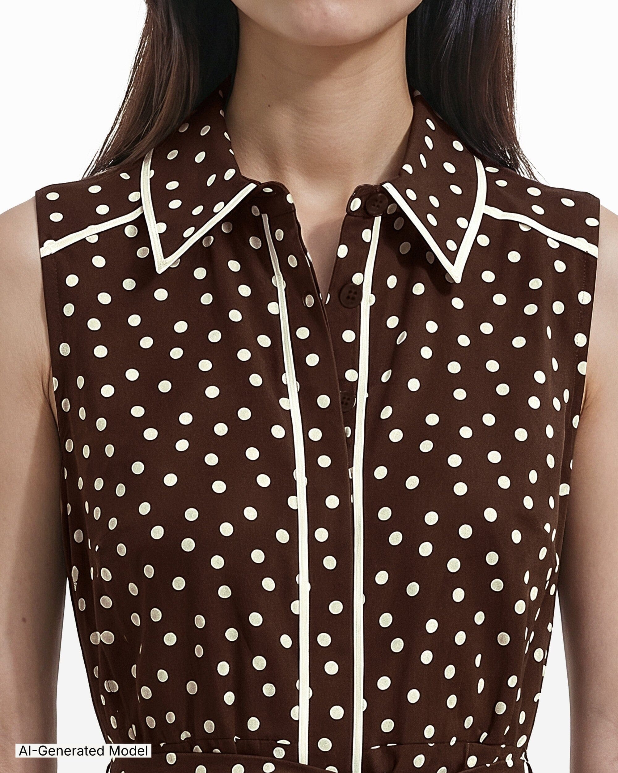 Anne Klein Collared Sleeveless Godet Midi Shirt Dress