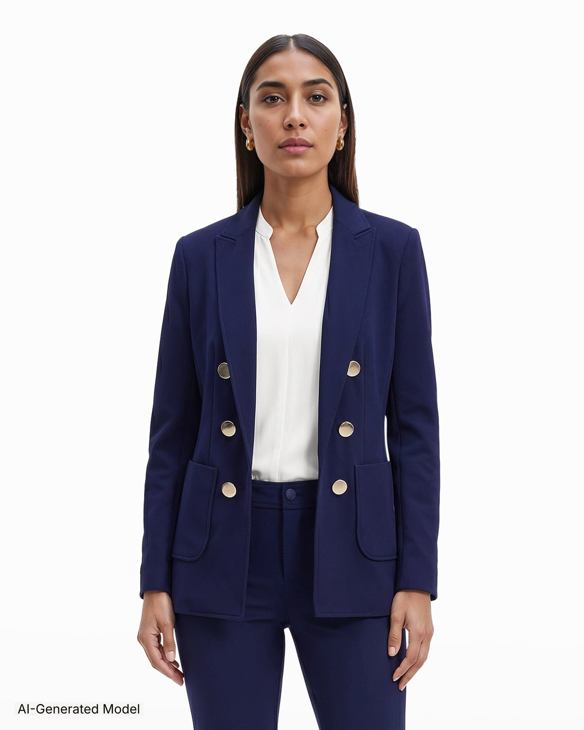 Anne Klein Faux Double Breasted Jacket With Patch Pockets