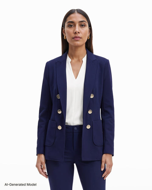 Anne Klein Faux Double Breasted Jacket With Patch Pockets