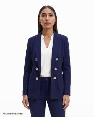 Compression Collection Faux Double Breasted Blazer With Patch Pockets Clothing Kasper