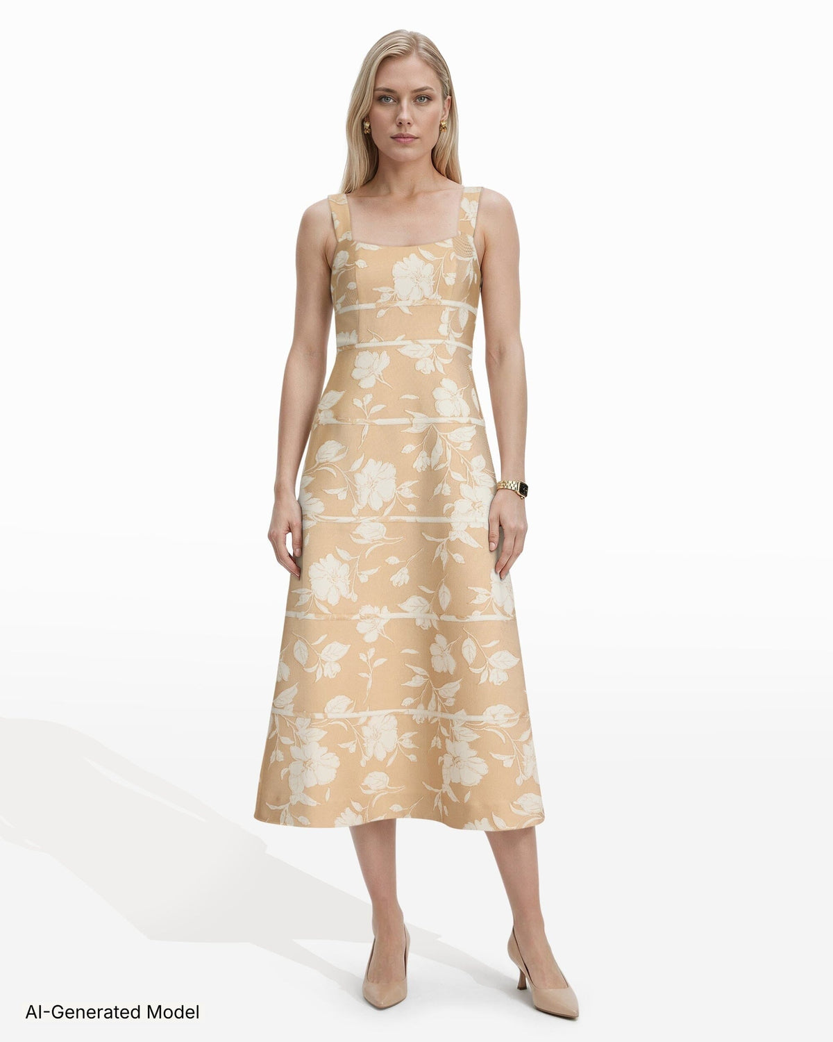 Anne Klein Contrast Cording A-Line Floral Midi Dress