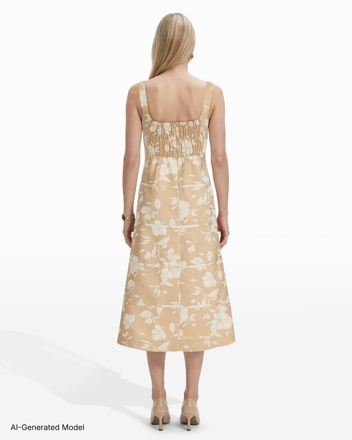 Anne Klein Contrast Cording A-Line Floral Midi Dress