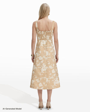 Anne Klein Contrast Cording A-Line Floral Midi Dress