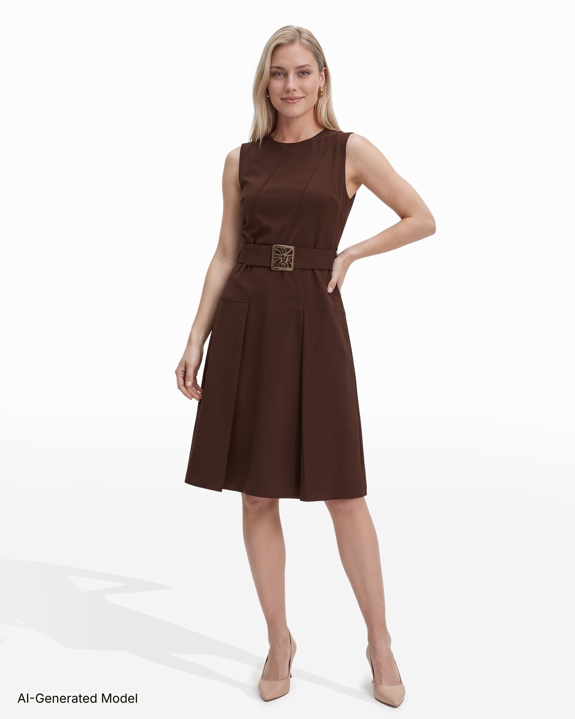 Diagonal Print Sleeveless Fit and Flare Crew Neck Dress Dresses Kasper