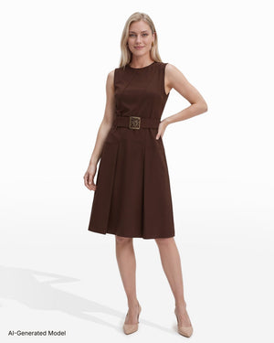 Diagonal Print Sleeveless Fit and Flare Crew Neck Dress Dresses Kasper